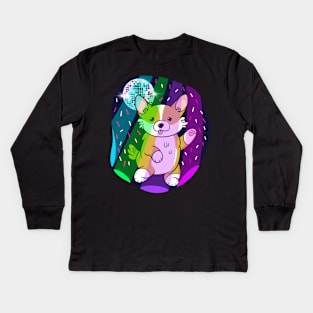 Cute Disco Corgi Kids Long Sleeve T-Shirt